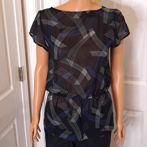 Halogen Nordstrom Short-Sleeve Black, Blue, and White See-Through Top